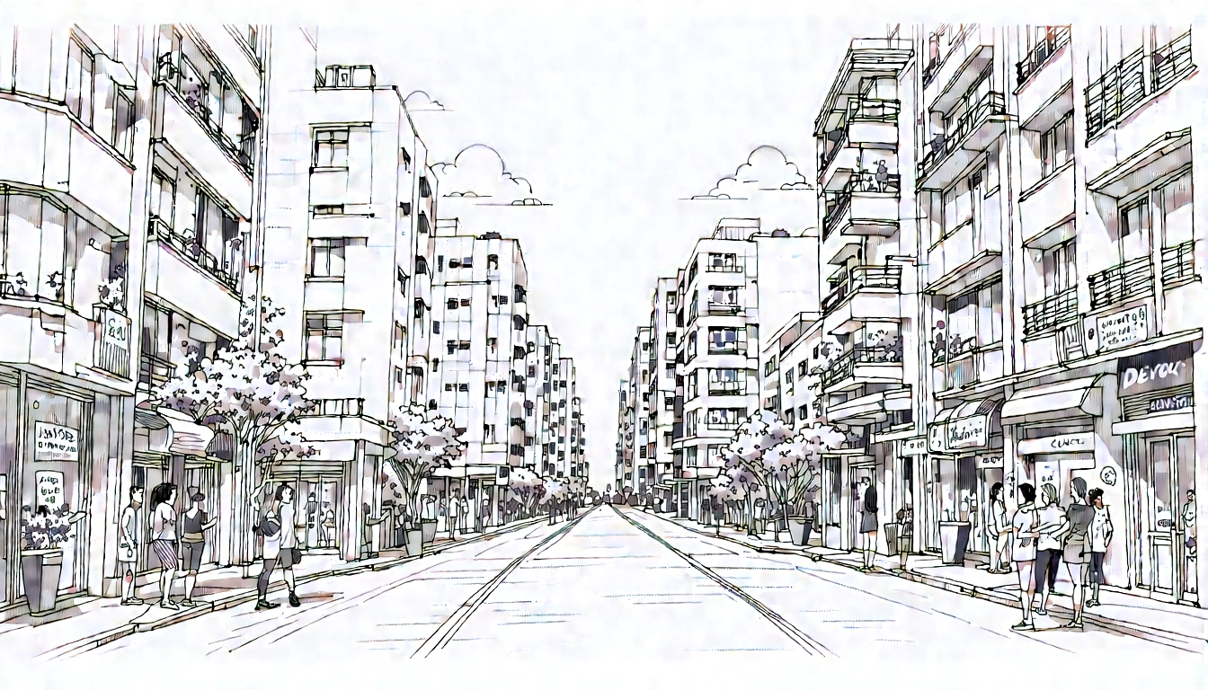 Modern consumer search journey through city and café scenes