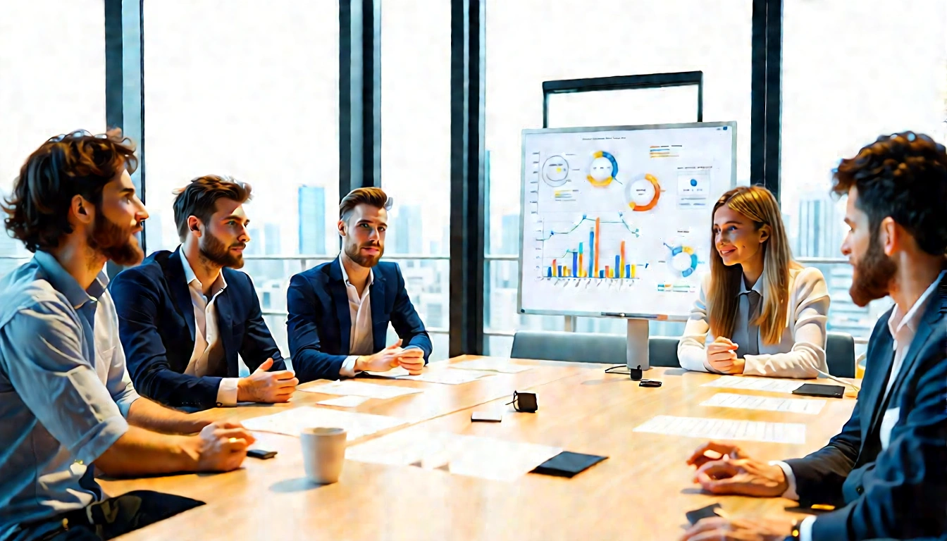 Photographic hero image of a diverse UK marketing and SEO team in a modern meeting space, gathered around a table with
