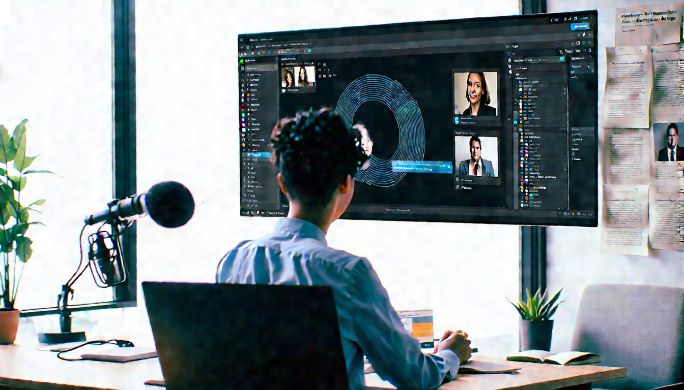 Professional reviewing featured content and media proof points in an office