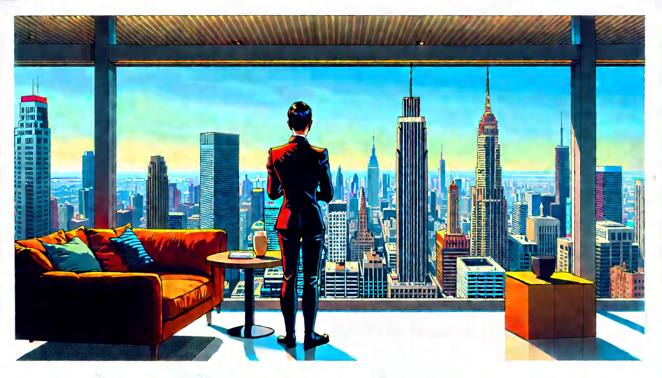 Cinematic wide conceptual business scene showing LinkedIn as a modern media discovery hub, with a confident