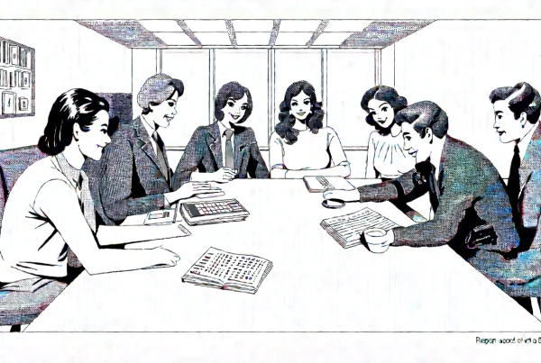 Diverse team planning modular content in a bright modern office
