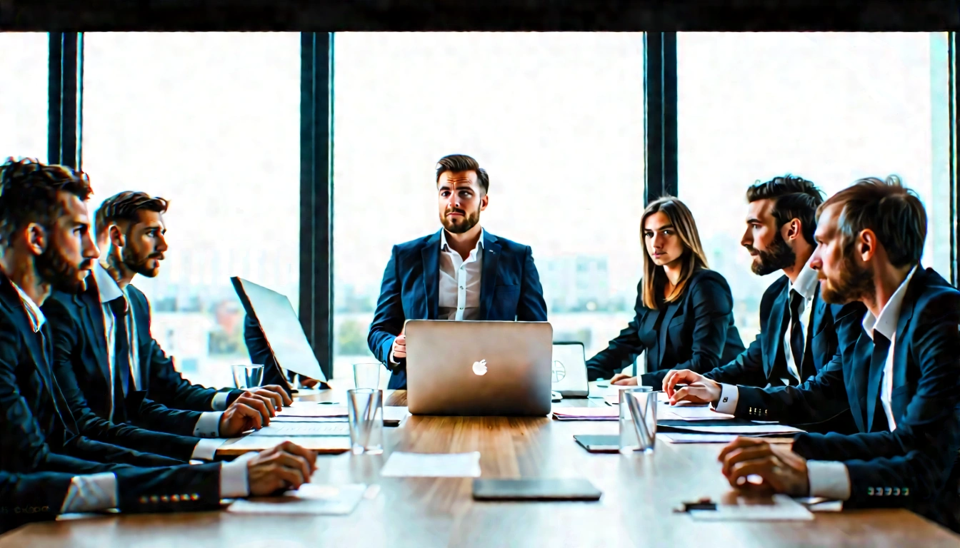 Business team gathered in a bright modern meeting