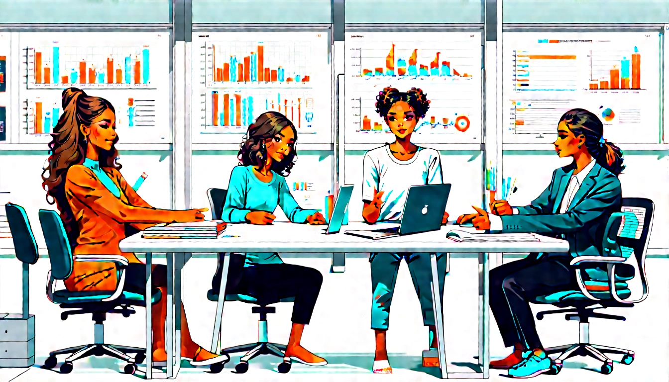 Diverse marketing team collaborating around strategy table in bright office