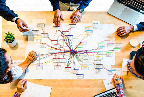 Strategy team evaluates a contextual relationship map in a refined workspace