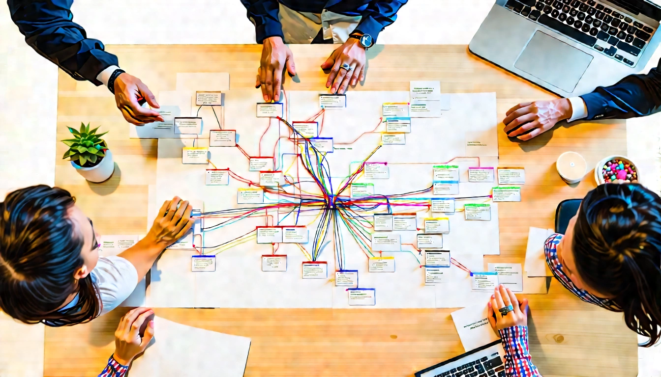 Strategy team evaluates a contextual relationship map in a refined workspace