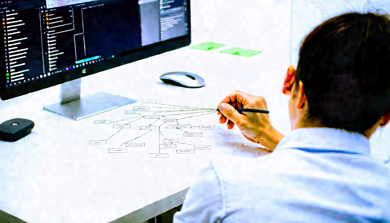 Search analyst reviewing keyword and entity connections on a computer screen